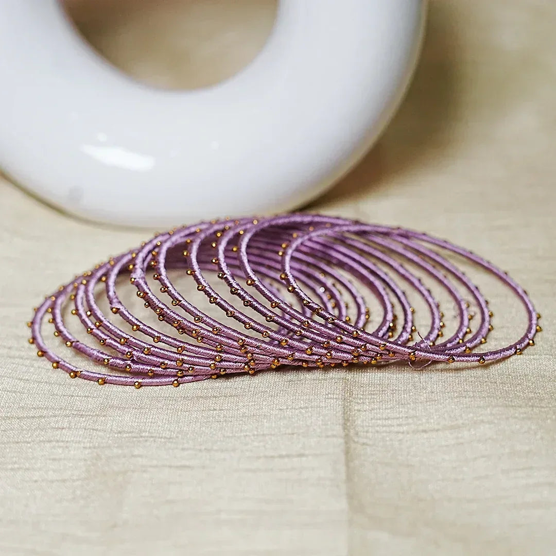 Metal Base with Premium Thread Work Bangles for Women & Girls (Pack of 12 Bangle) - The Golden Cascade